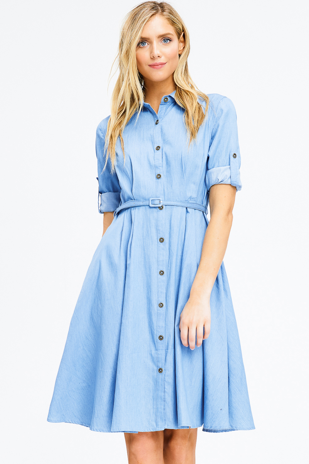 light blue button dress